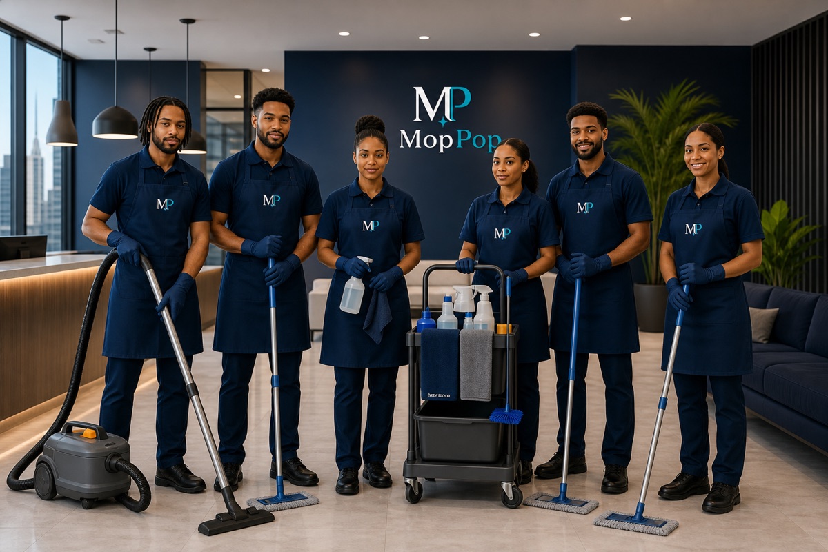 moppop professional cleaning team in branded uniform